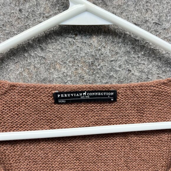 Peruvian Connection Sweater Women Medium Brown Alpaca Blend Knit V Neck Pullover - Picture 6 of 9